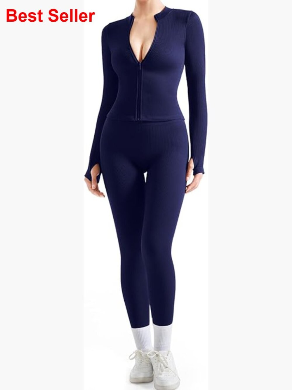 Seamless Ribbed Workout Set With Zip Jacket And Leggings